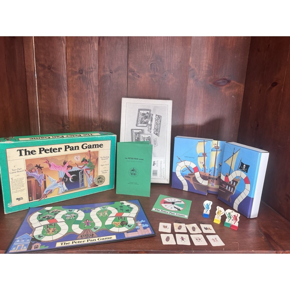 Vintage The Peter Pan Board Game Complete 2 Piece Board Complete Spinner Broke